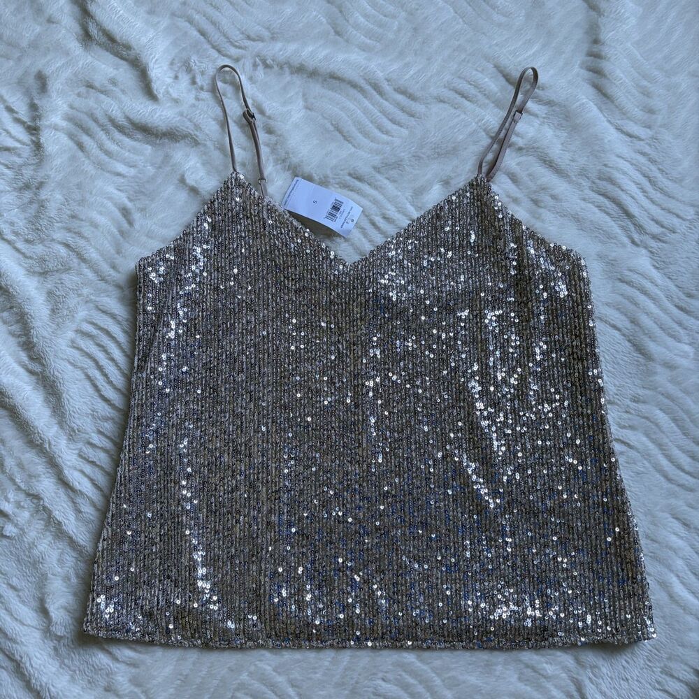 NWT Banana Republic Sequin Camisole Tank Top Silver Champagne Color - Size Small